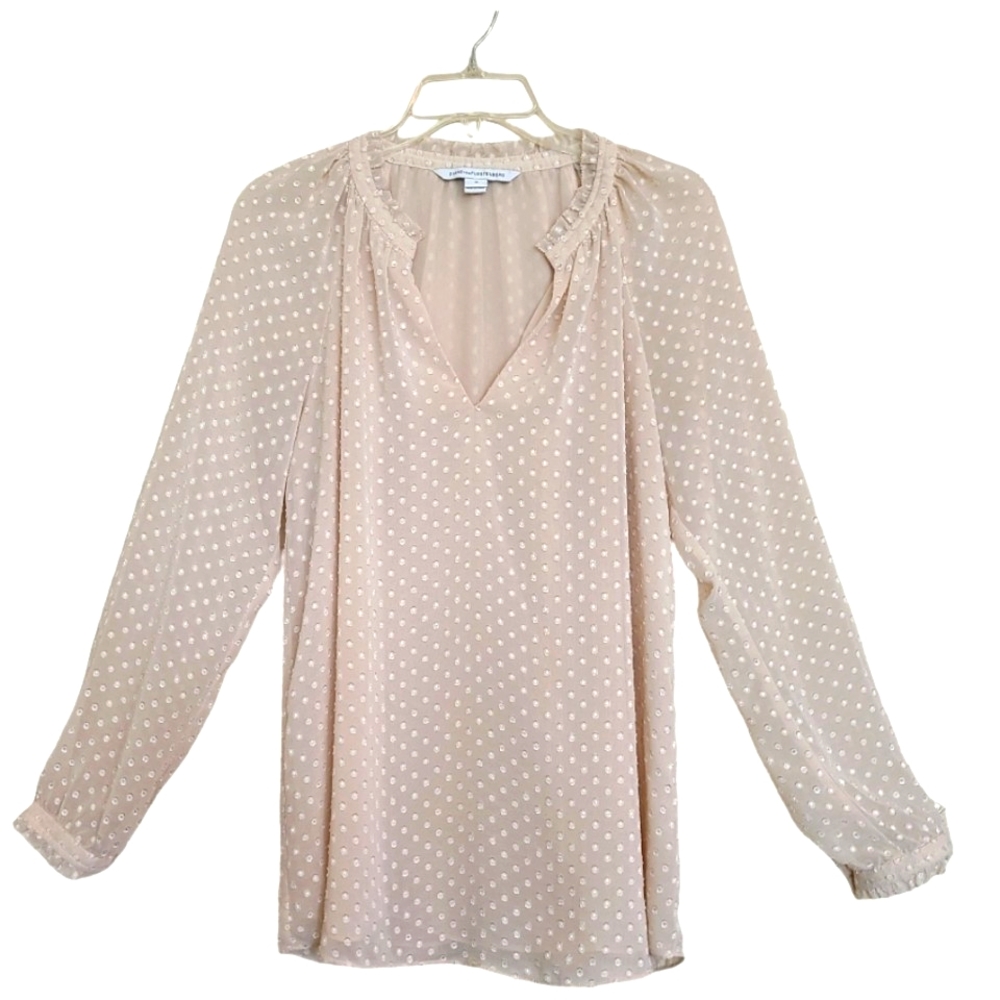 Diane Von Furstenberg Swiss dot cream long sleeved blouse